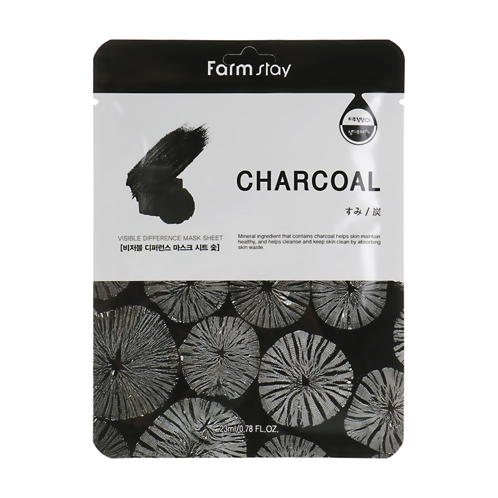 Тканинна маска для обличчя FarmStay Visible Difference Mask Sheet Charcoal з деревним вугіллям, 23 мл